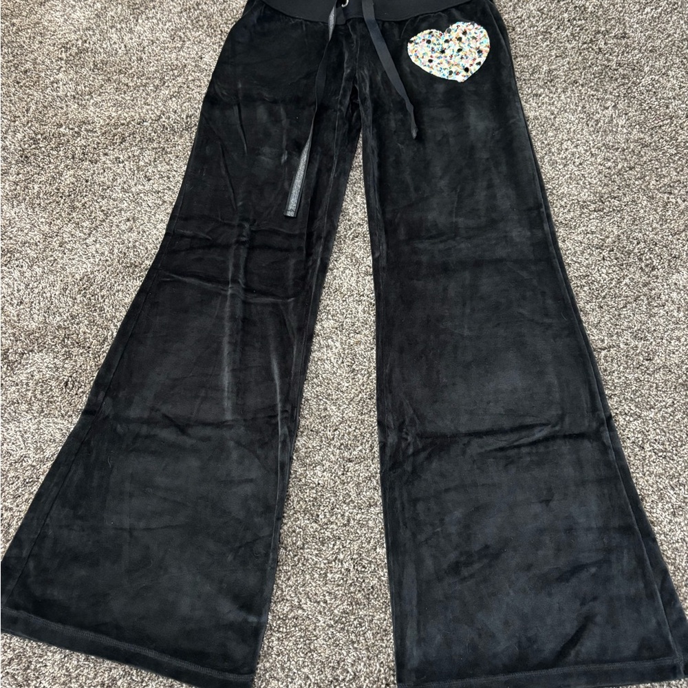 Victoria’s Secret Black Velvet Heart-Embellished Bottoms
